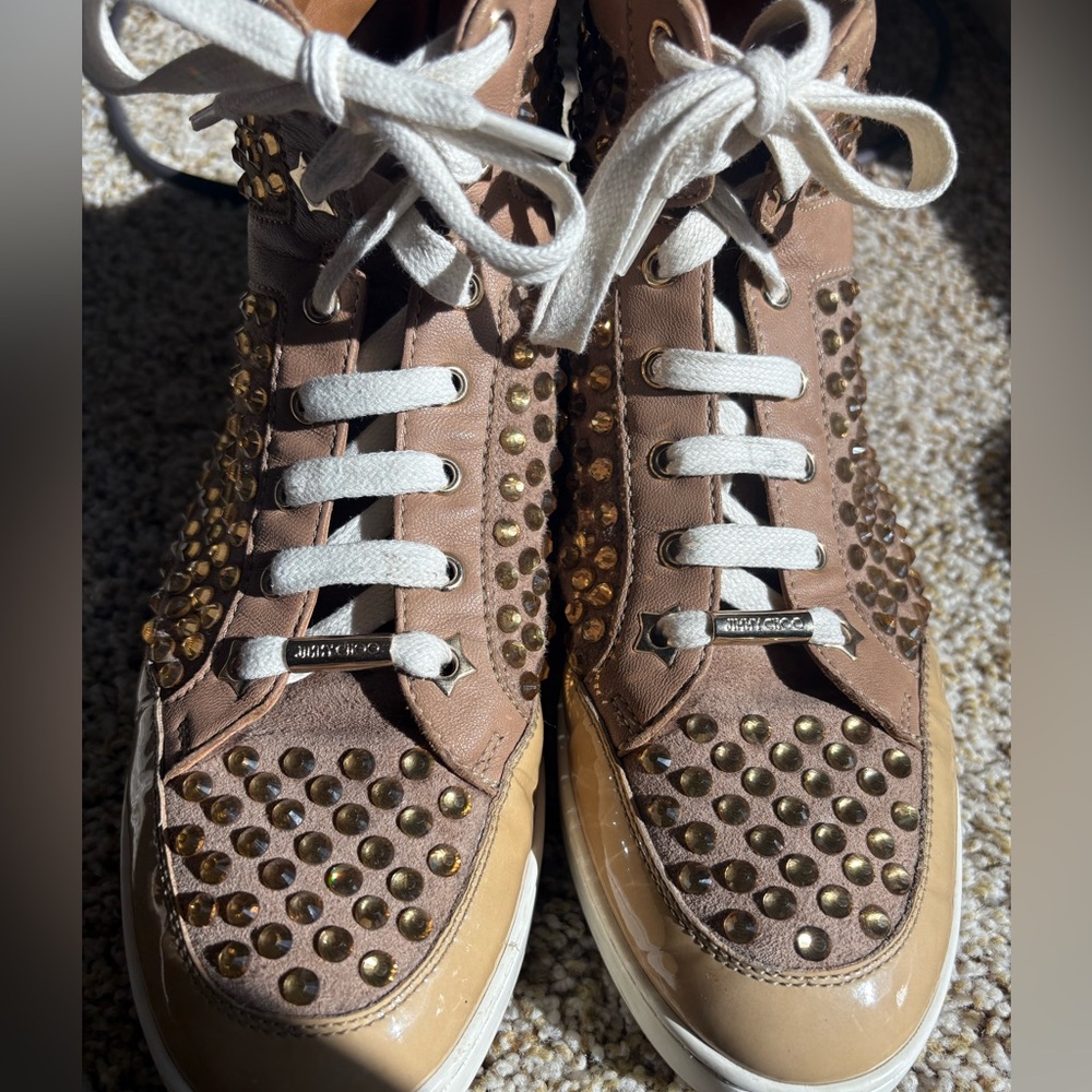 Jimmy Choo Neutral/Tan Studded Sneakers